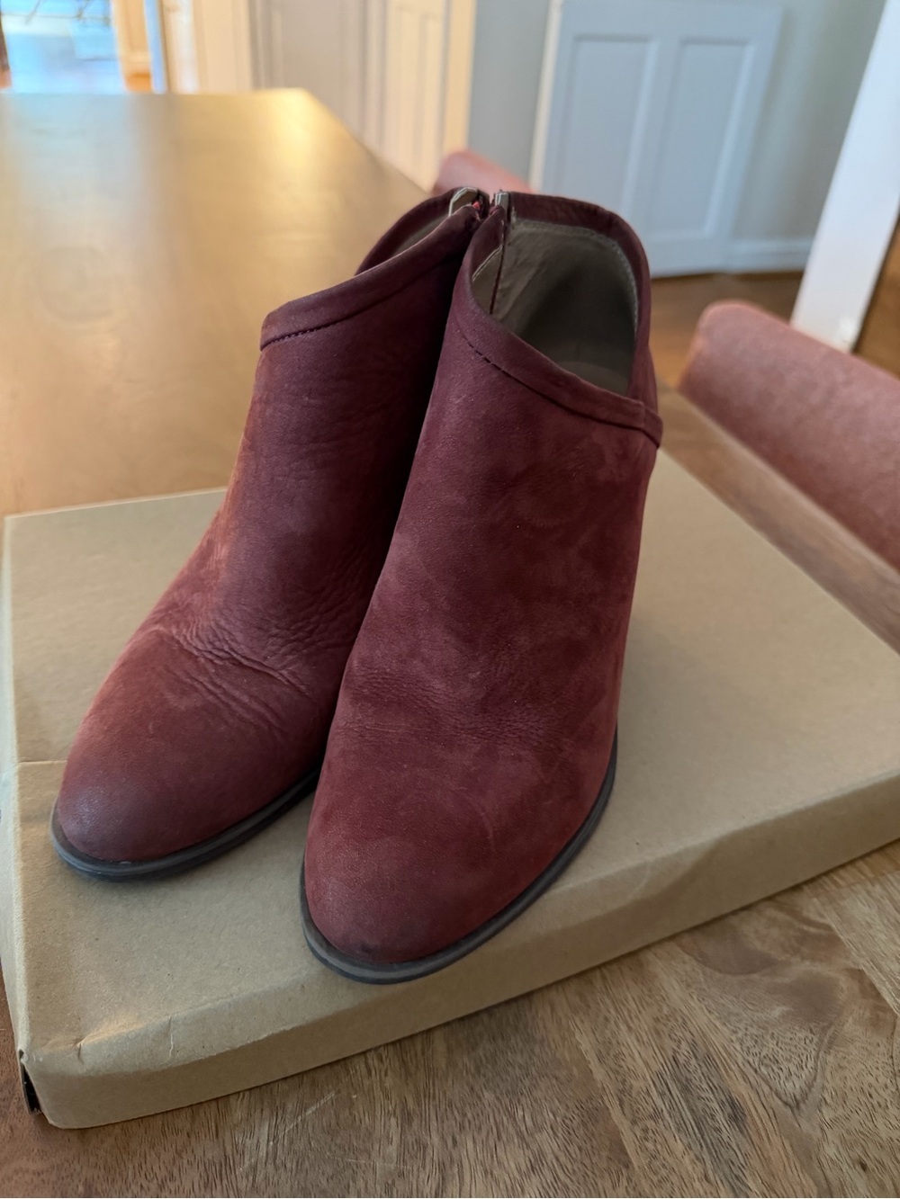 Lucky Brand Suede Ankle Booties in Burgundy